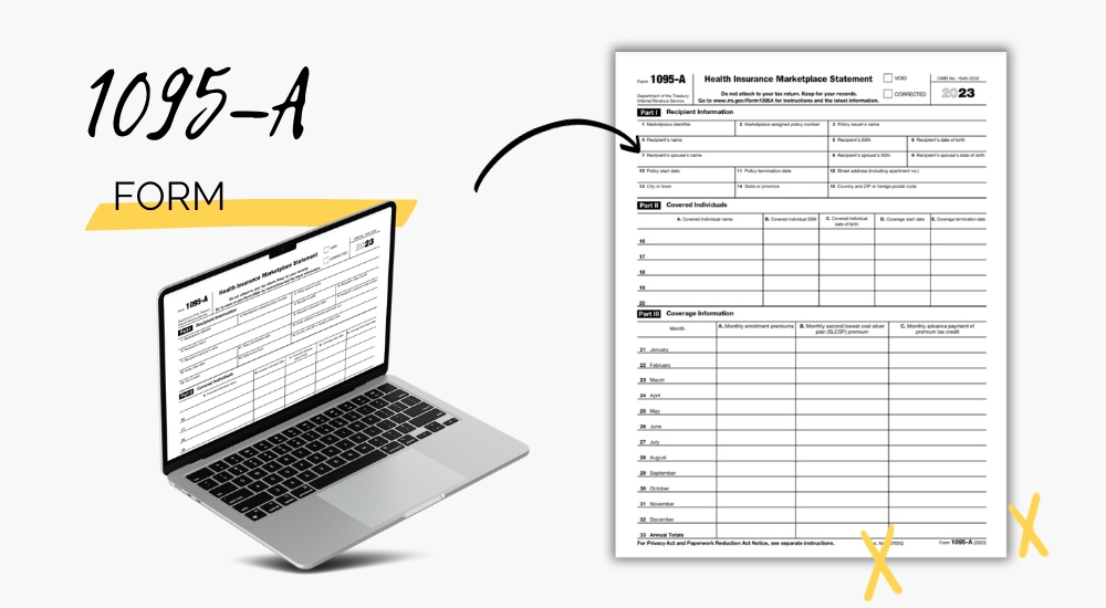 The blank copy of the 1095-A form and fillable template on the copmuter